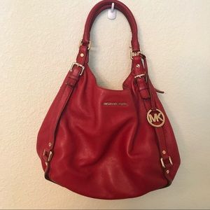 Michael Kors Red Leather Hobo Shoulder Bag